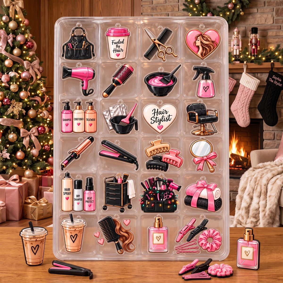 Personalized 2026 Hair Stylist Advent Calendar, 24 Day Christmas Countdown, Custom Salon Charms Holiday Gift