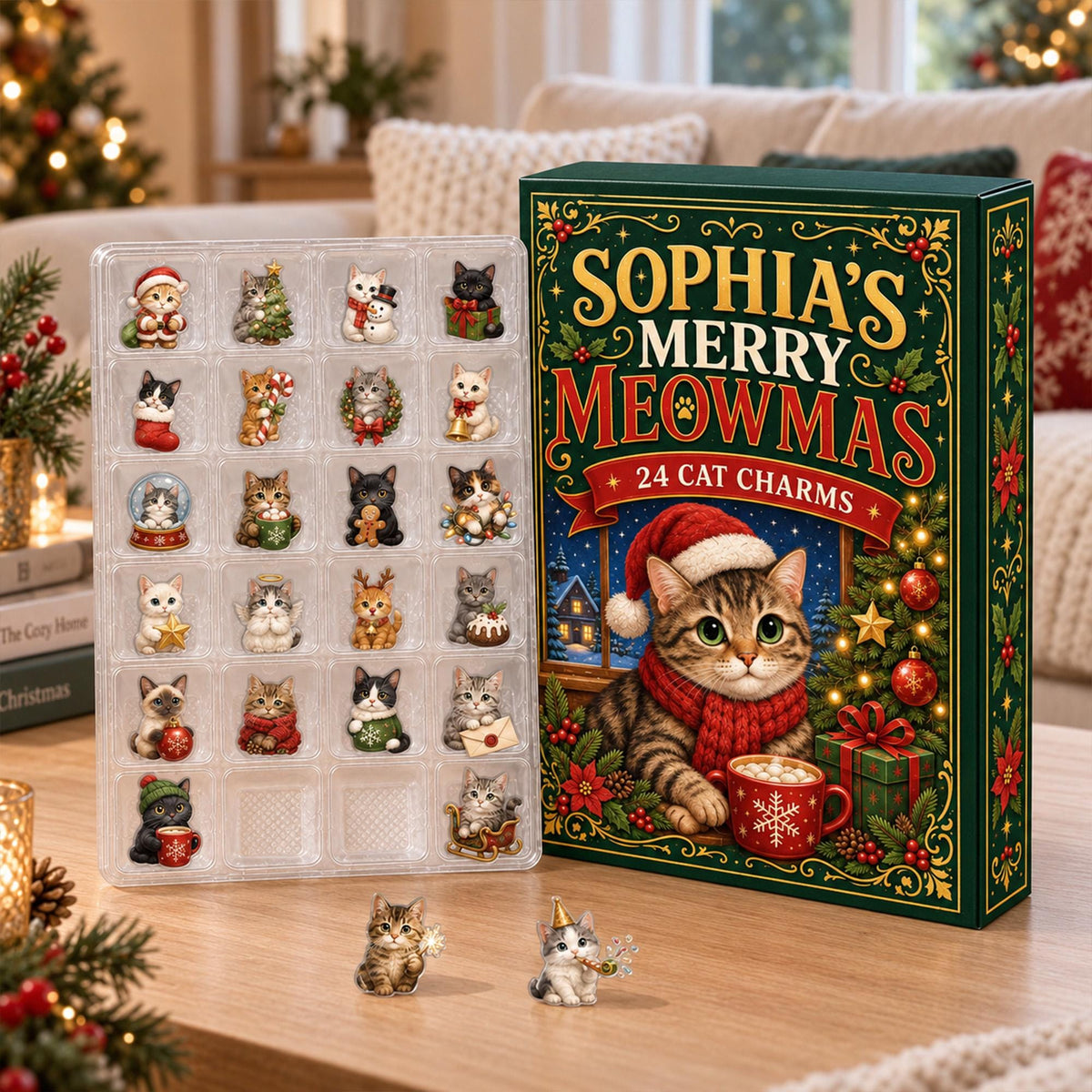 Personalized Cat Christmas Advent Calendar: 24-Day Blind Box Charms