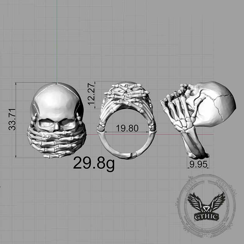Cover Mouth Skull Sterling Silver Gothic Ring