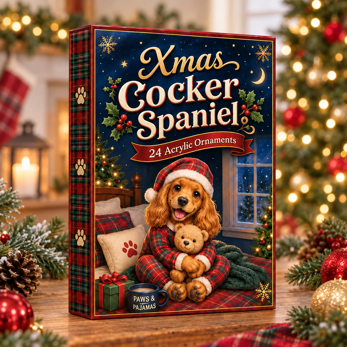 Cocker Spaniel Pajama Advent Calendar 2026 - 24-Day Festive Countdown, Acrylic Charms Blind Box - Gift For Cocker Spaniel Lovers