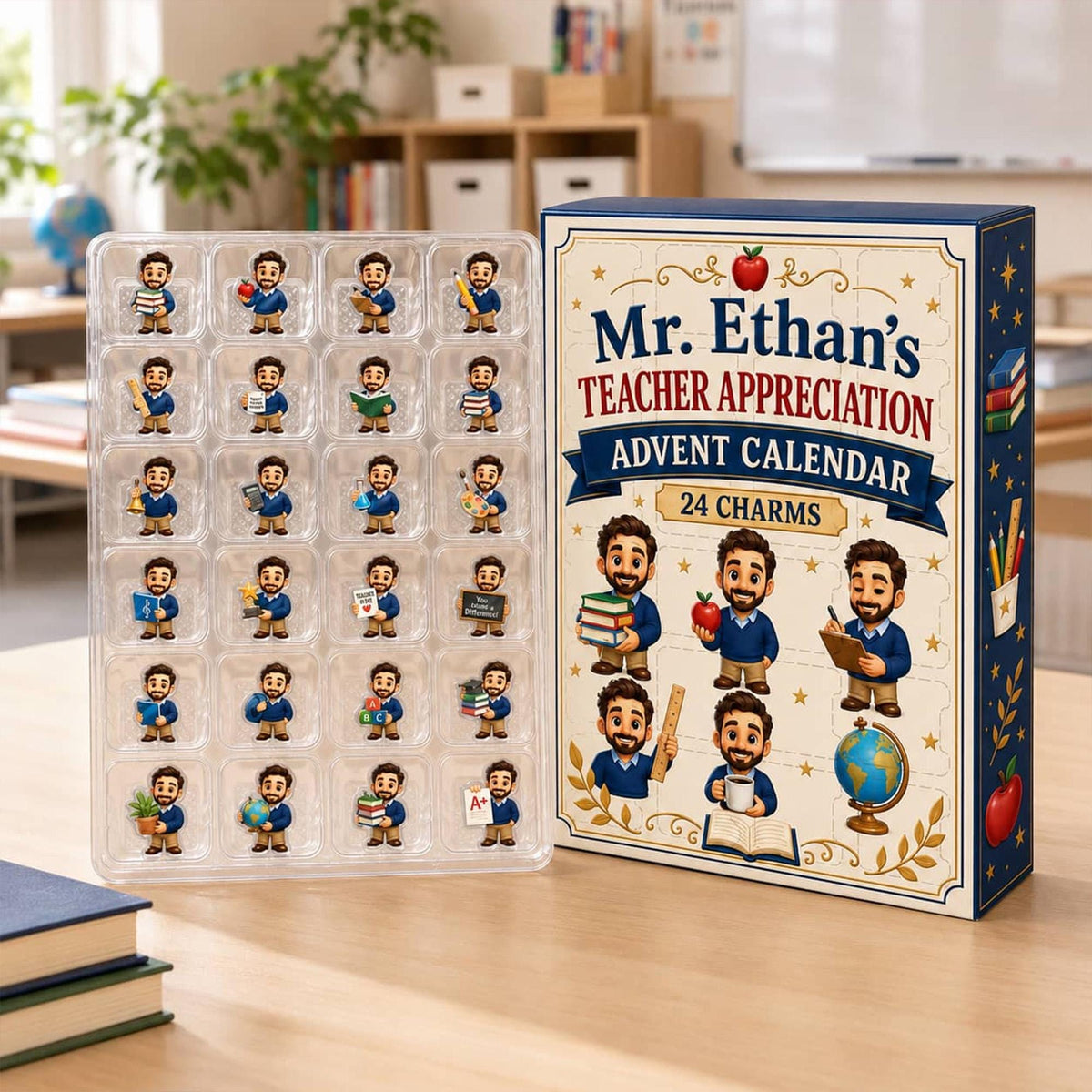 Personalized Teacher Advent Calendar: Custom Photo Blind Box, 24 Charms