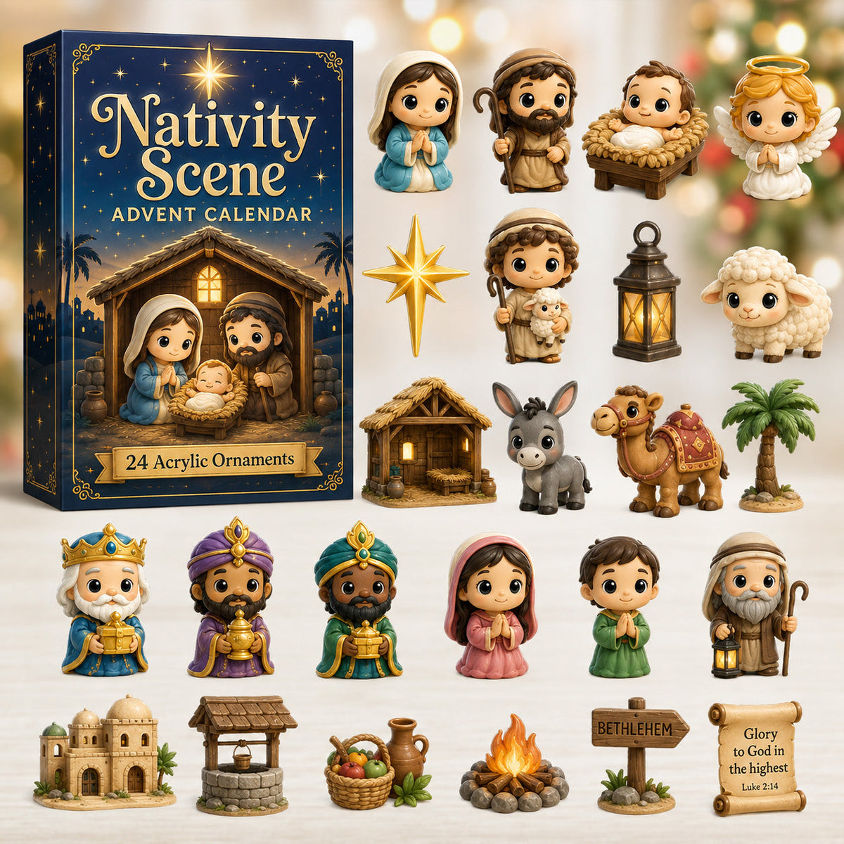 Nativity Scene Advent Calendar 2026 - 24-Day Festive Countdown, Acrylic Charms Blind Box - Gift For Family & Friends