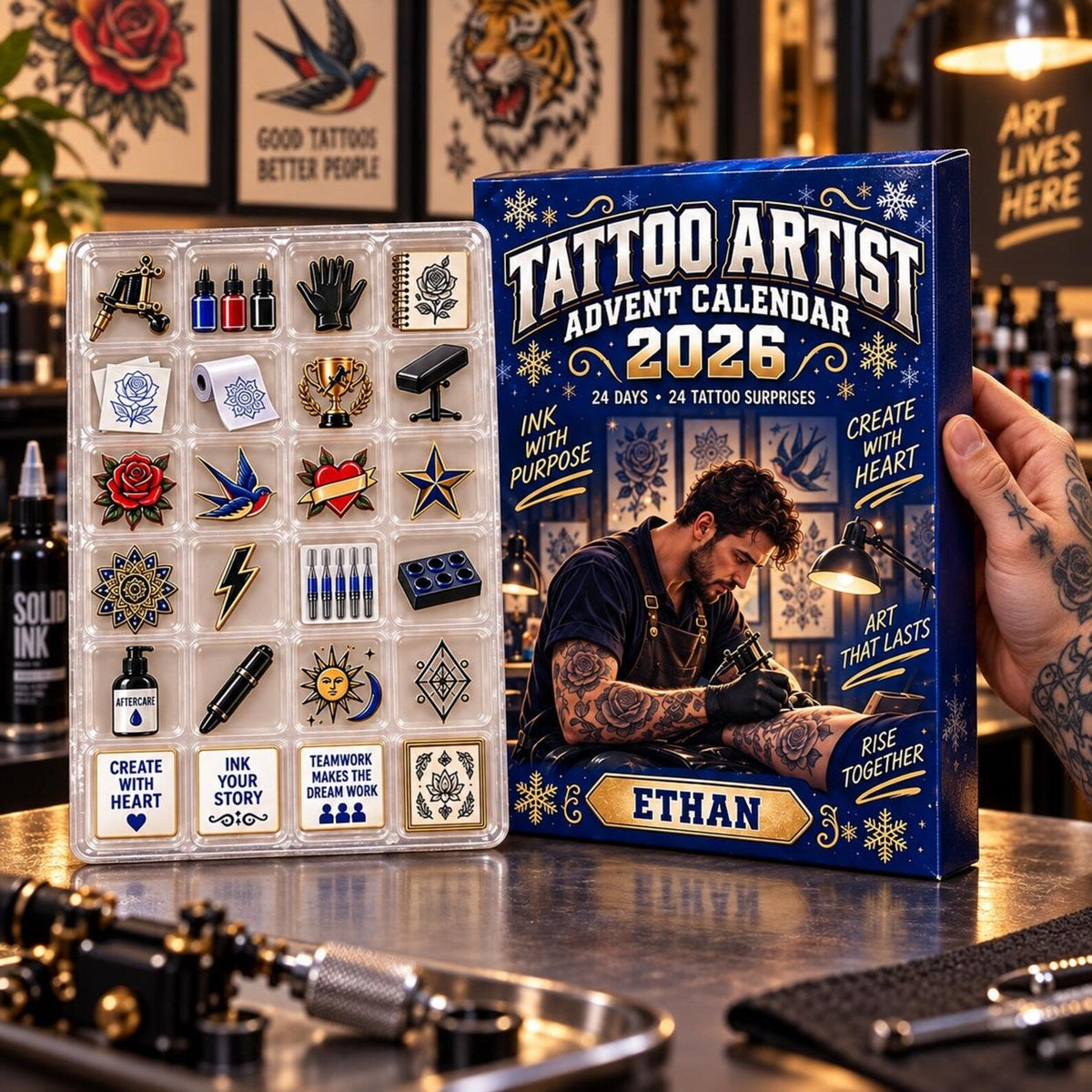 Personalized Tattoo Artist Advent Calendar: Custom Name 24 Day Blind Box