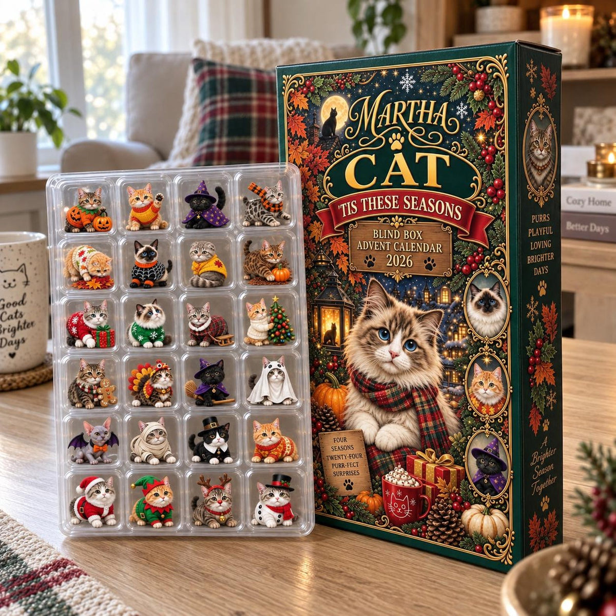 Personalized Cat Advent Calendar: Custom Name 24 Holiday Figurine Blind Box