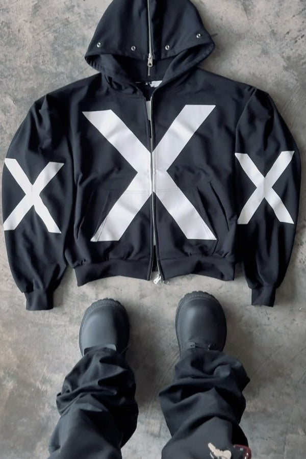 Monochrome Graphic Zip Hoodie