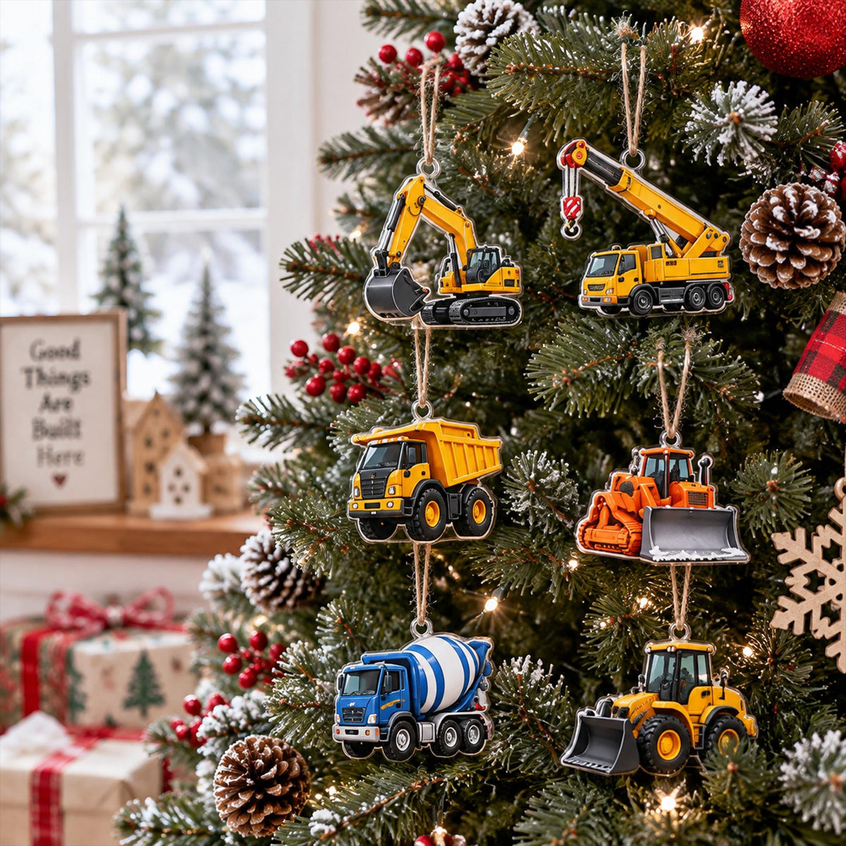 Personalized Construction Advent Calendar 2026, Truck Christmas Countdown, 24 Day Acrylic Ornament Set, Construction Toy Gift for Boys