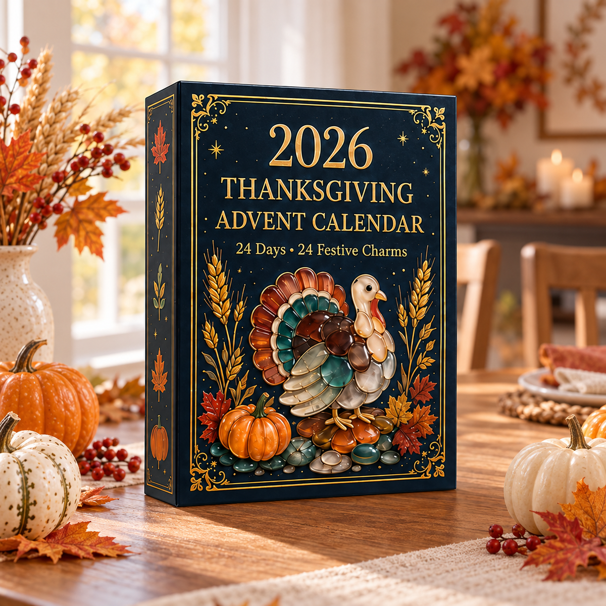 2026 Thanksgiving Advent Calendar, 24-Day Fall Countdown with Acrylic or Wood Charms