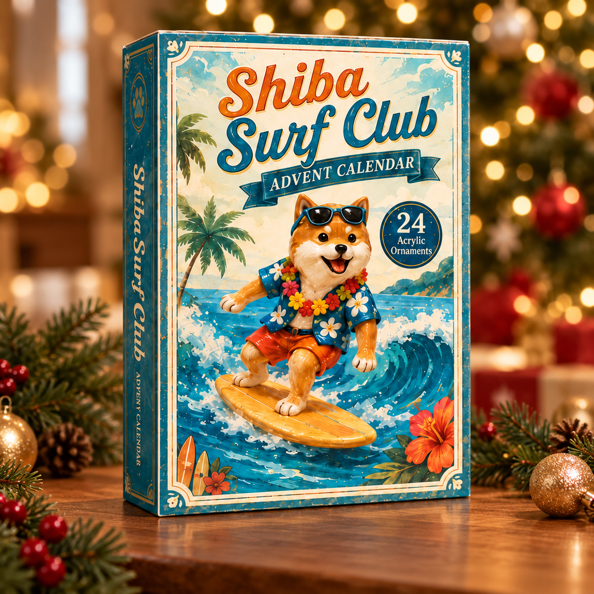 Shiba Surf Club Advent Calendar 2026 - 24-Day Festive Countdown, Acrylic Charms Blind Box - Gift For Dog Lovers