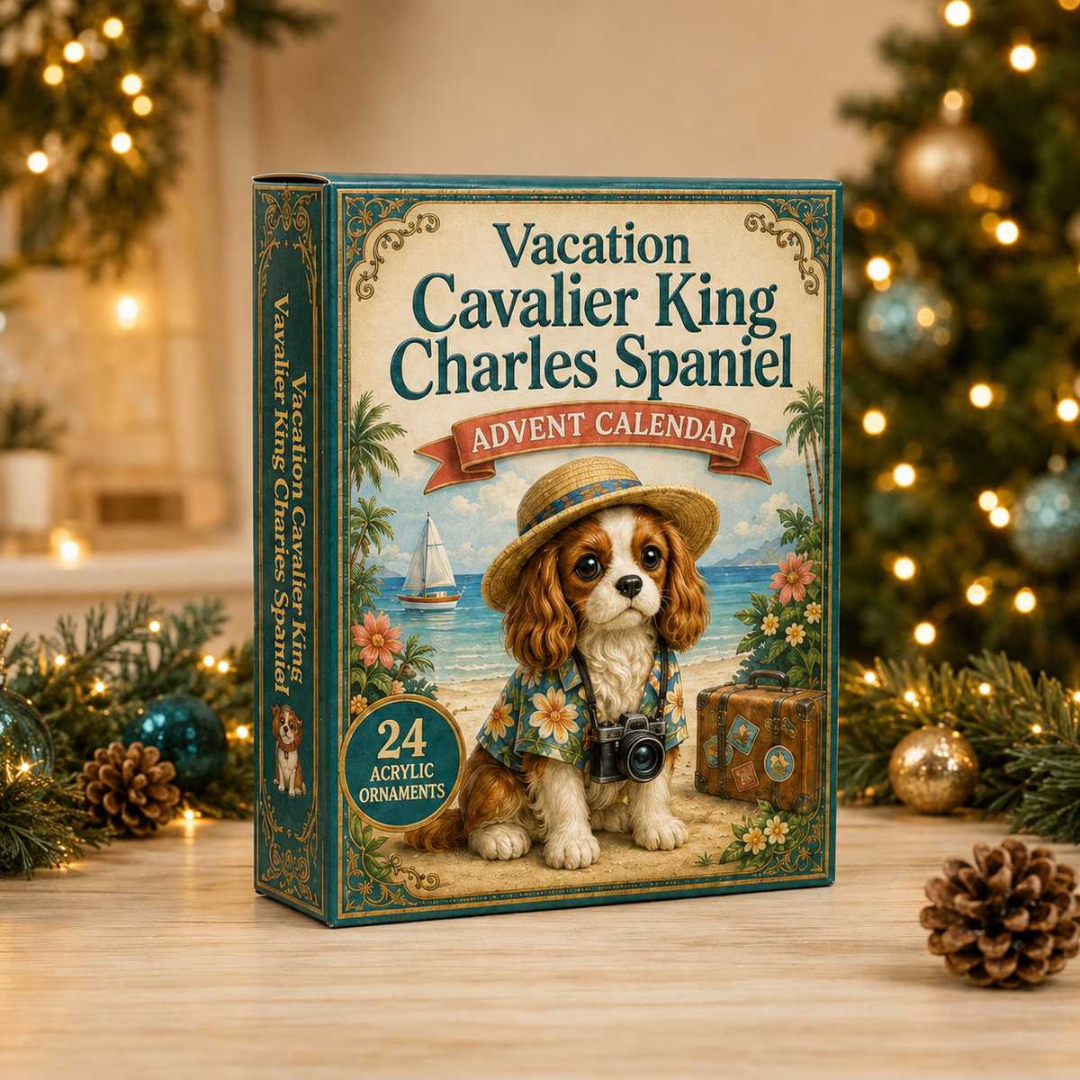 Vacation Cavalier King Charles Spaniel Advent Calendar 2026 - 24-Day Festive Countdown, Acrylic Charms Blind Box - Gift For Dog Lovers