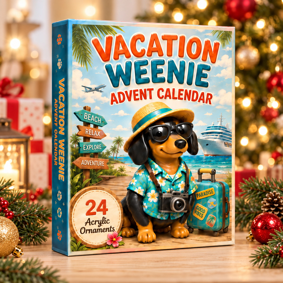 Vacation Weenie Advent Calendar 2026 - 24-Day Festive Countdown, Acrylic Charms Blind Box - Gift For Dachshund Lovers