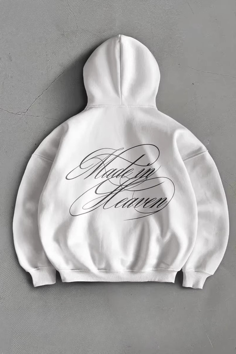 Script Back Print Oversized Pullover Hoodie