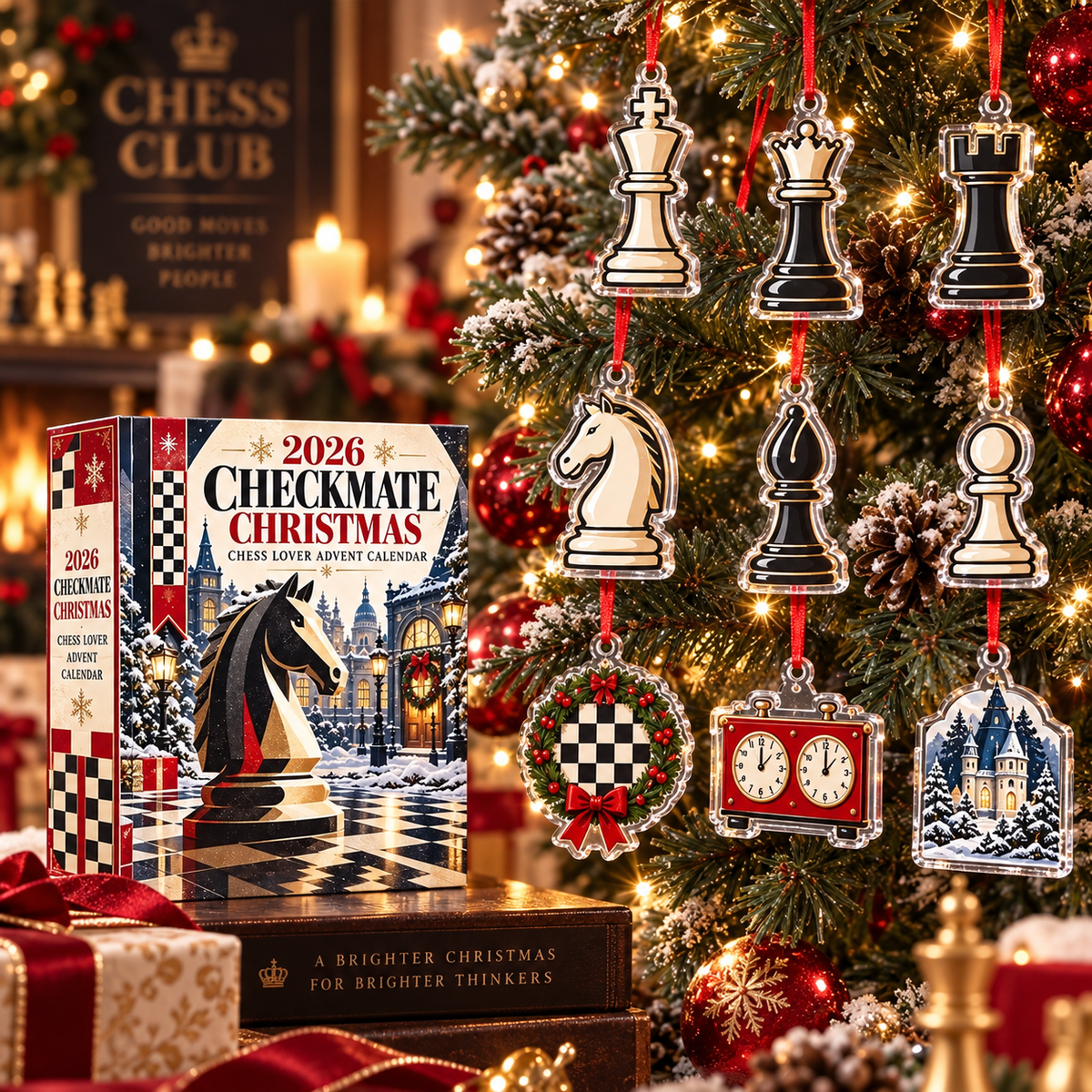 2026 Checkmate Christmas Chess Lover Advent Calendar Unique Holiday Decor Chess Piece Ornaments Christmas Countdown Gift For Him