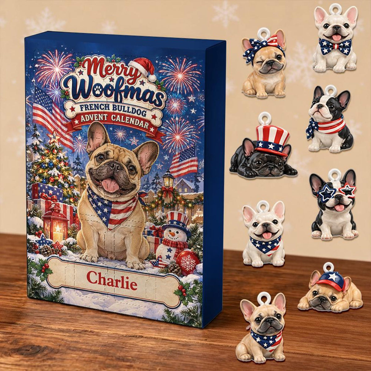 French Bulldog Advent Calendar, 24 Acrylic Charms, Personalized Dog Name, Daily Countdown Collectible Set