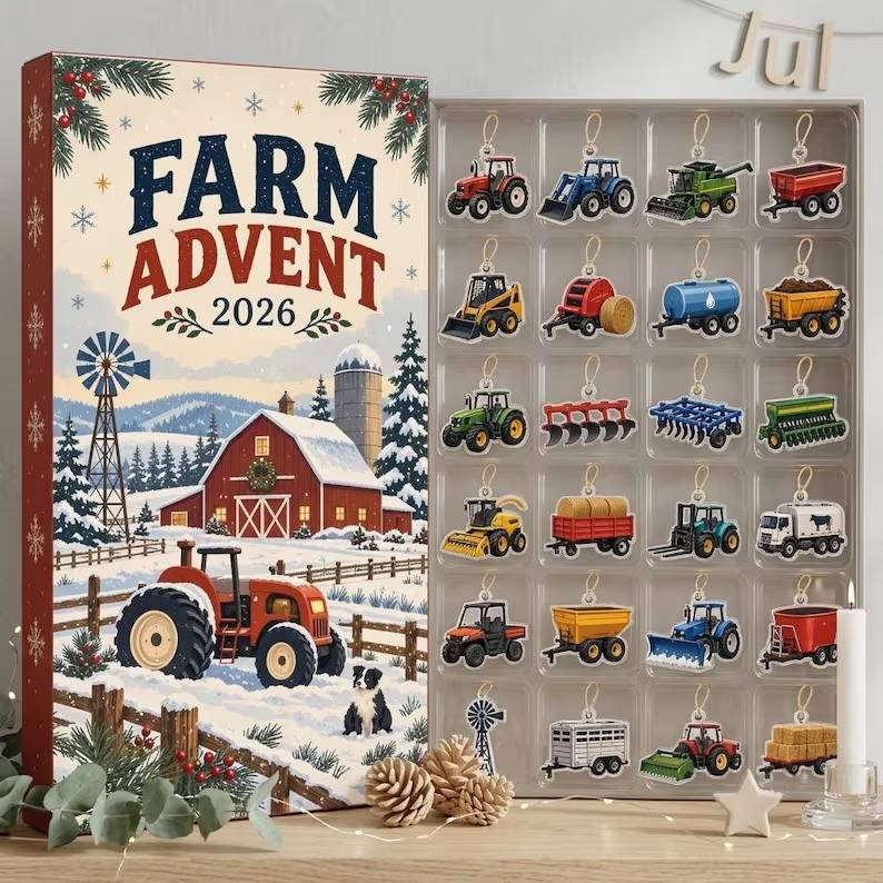 Farm Tractor Advent Calendar 2026, Christmas Countdown with Vehicle Ornaments