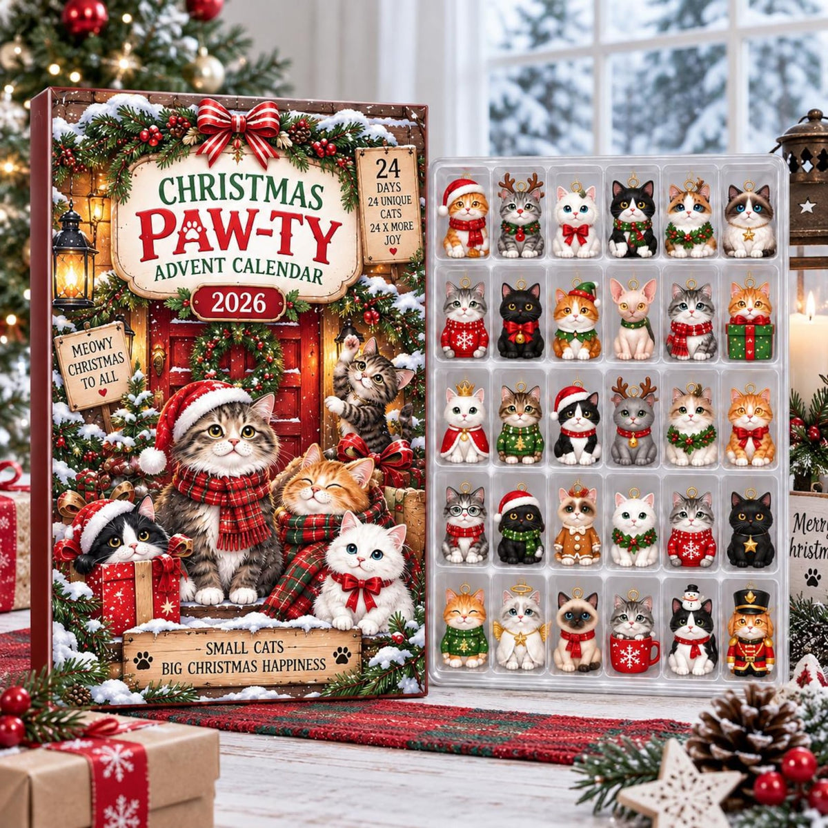 Cat Advent Calendar 2026, 24 Days Christmas Kitten Ornament Countdown Gift Box (2026)