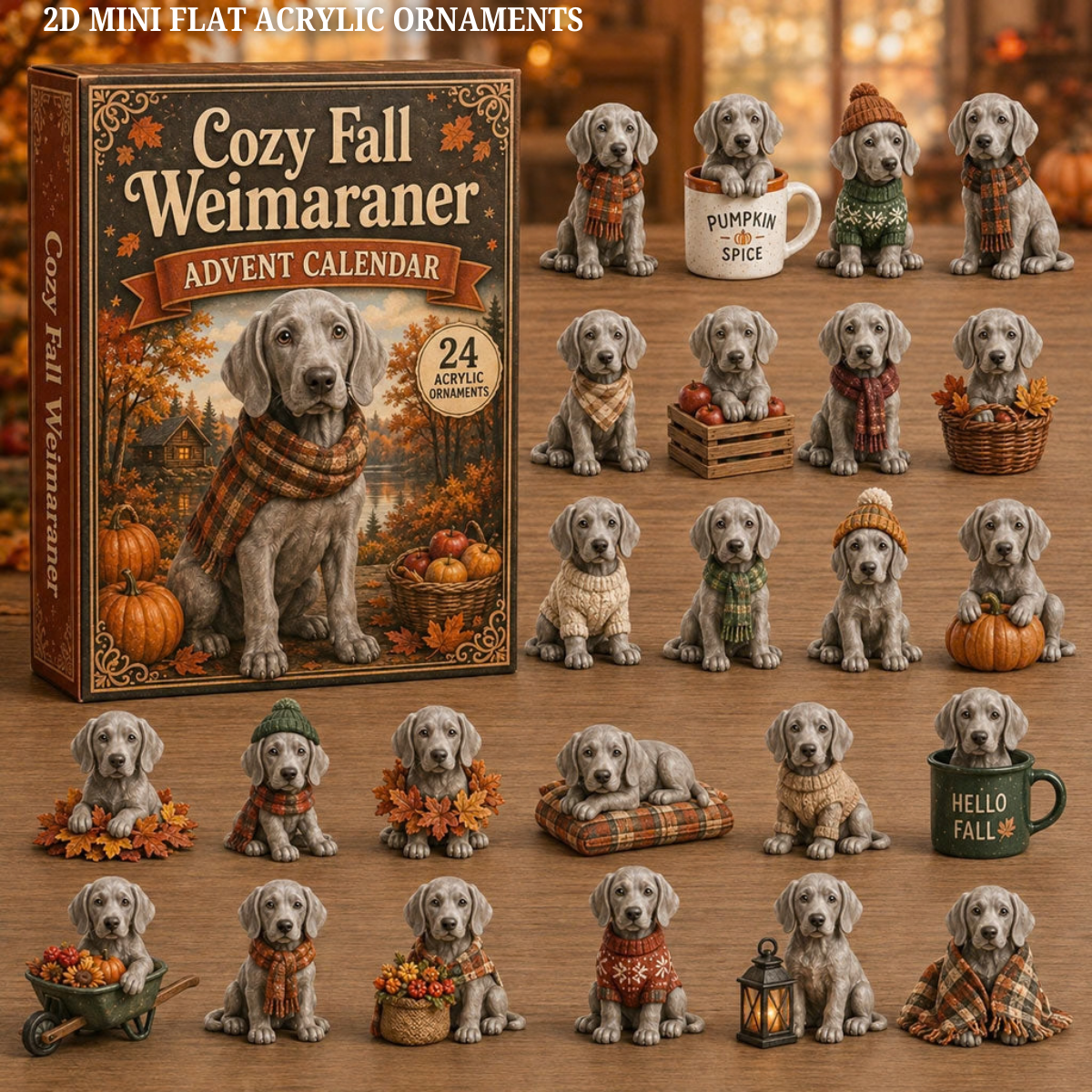 Cozy Fall Weimaraner Advent Calendar 2026 - 24-Day Festive Countdown, Acrylic Charms Blind Box - Gift For Weimaraner Lovers