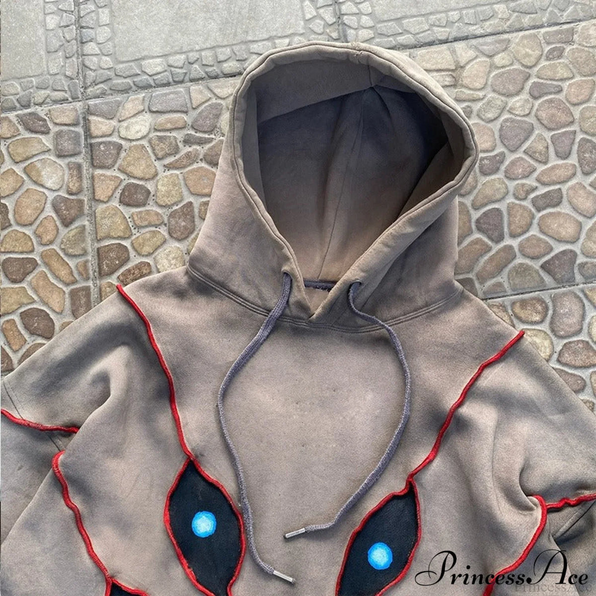 Hip-Hop Topstitch Eye Applique Hoodie