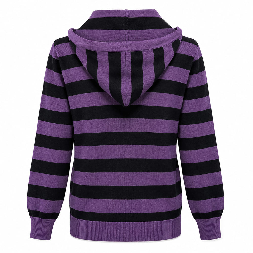Purple & Black Striped Lightweight Knit Hoodie