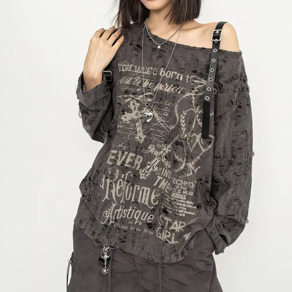 Star Girl Print One-Shoulder Top