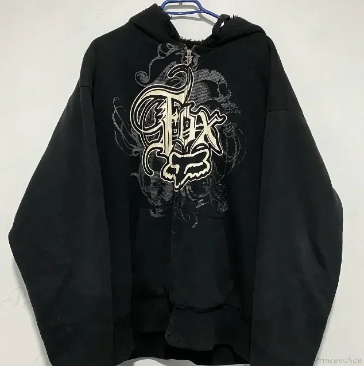 Vintage Skull Rose Print Hoodie