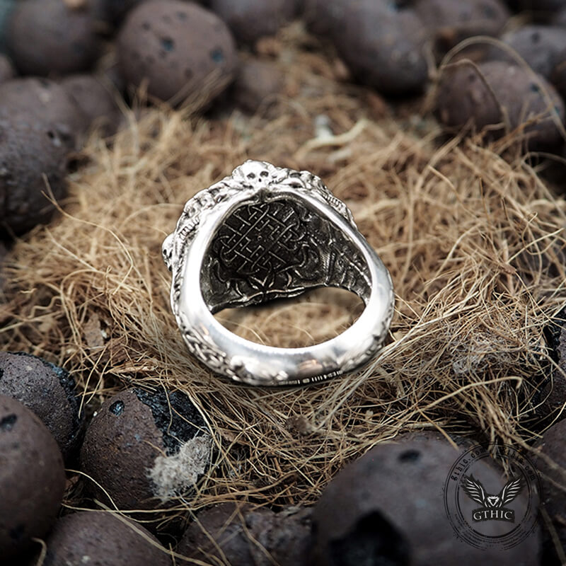 Vintage Helm of Awe Symbol Skull Sterling Silver Ring