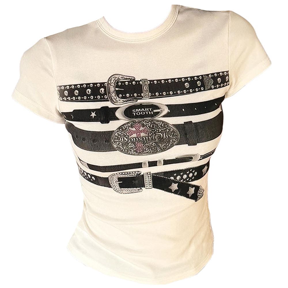 Y2K Western Belt Print Tee