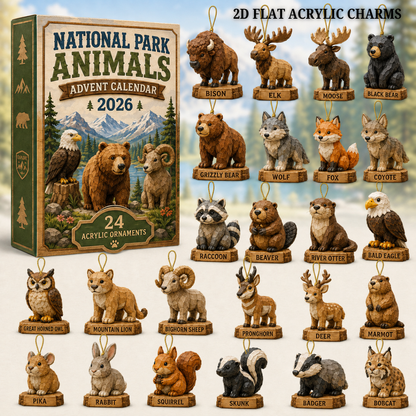 National Park Adorable Animals Advent Calendar 2026 - 24-Day Festive Countdown, Acrylic Charms Blind Box - Gift For Family & Friends