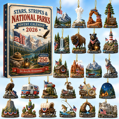 Stars, Stripes & National Parks Advent Calendar 2026 - 24-Day Festive Countdown, Acrylic Charms Blind Box - Gift For Family & Friends
