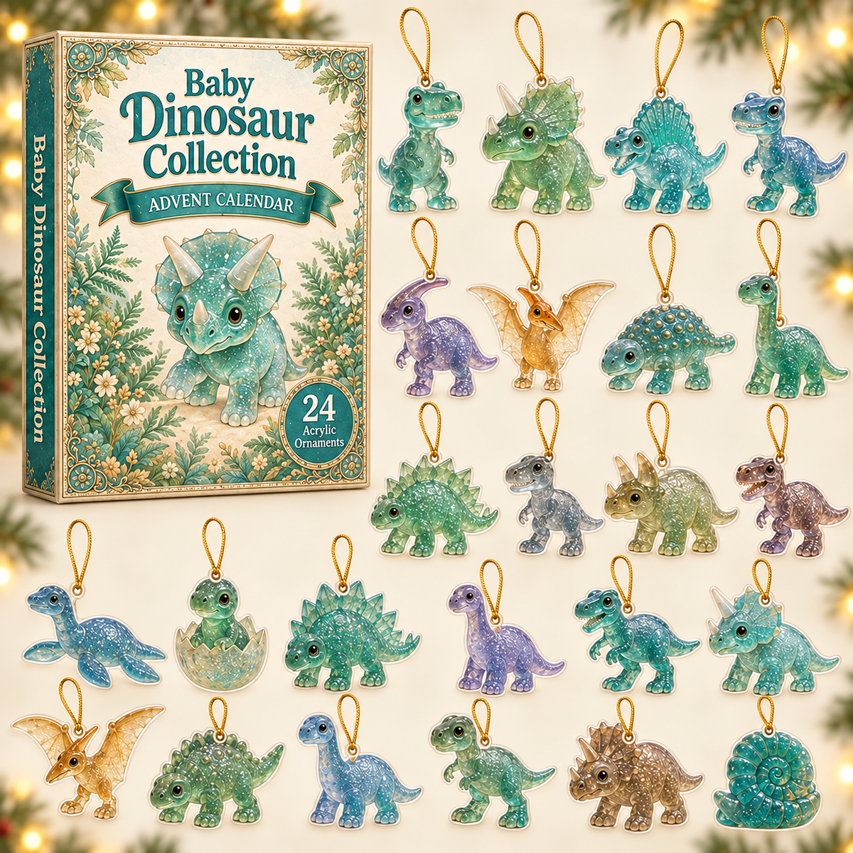 Acrylic Crystal Baby Dinosaur Advent Calendar 2026 - 24-Day Festive Countdown, Acrylic Charms Blind Box - Gift For Dinosaur Lovers