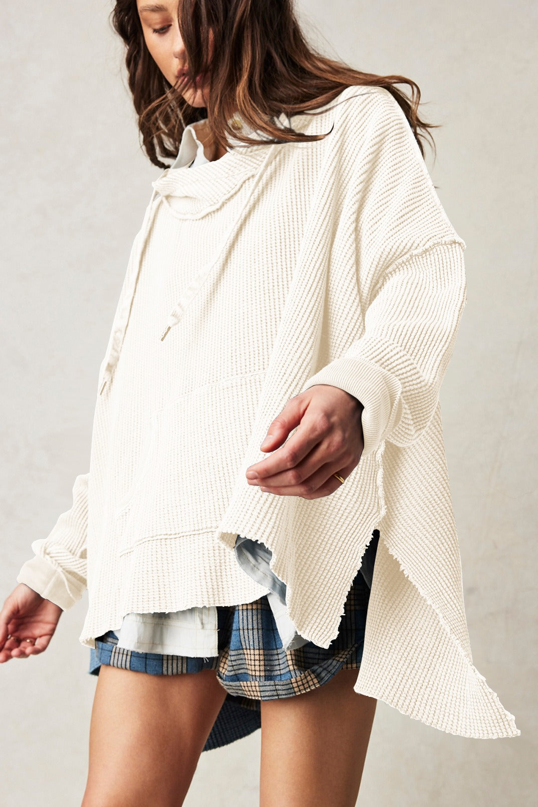 Waffle Knit Oversized Pullover Hoodie