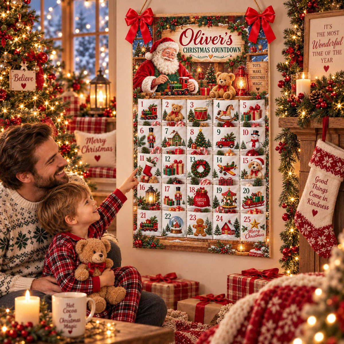 Personalized Highland Cow Christmas Advent Calendar Box, Custom Name 24 Charm Countdown Gift, Farm Animal Holiday Keepsake