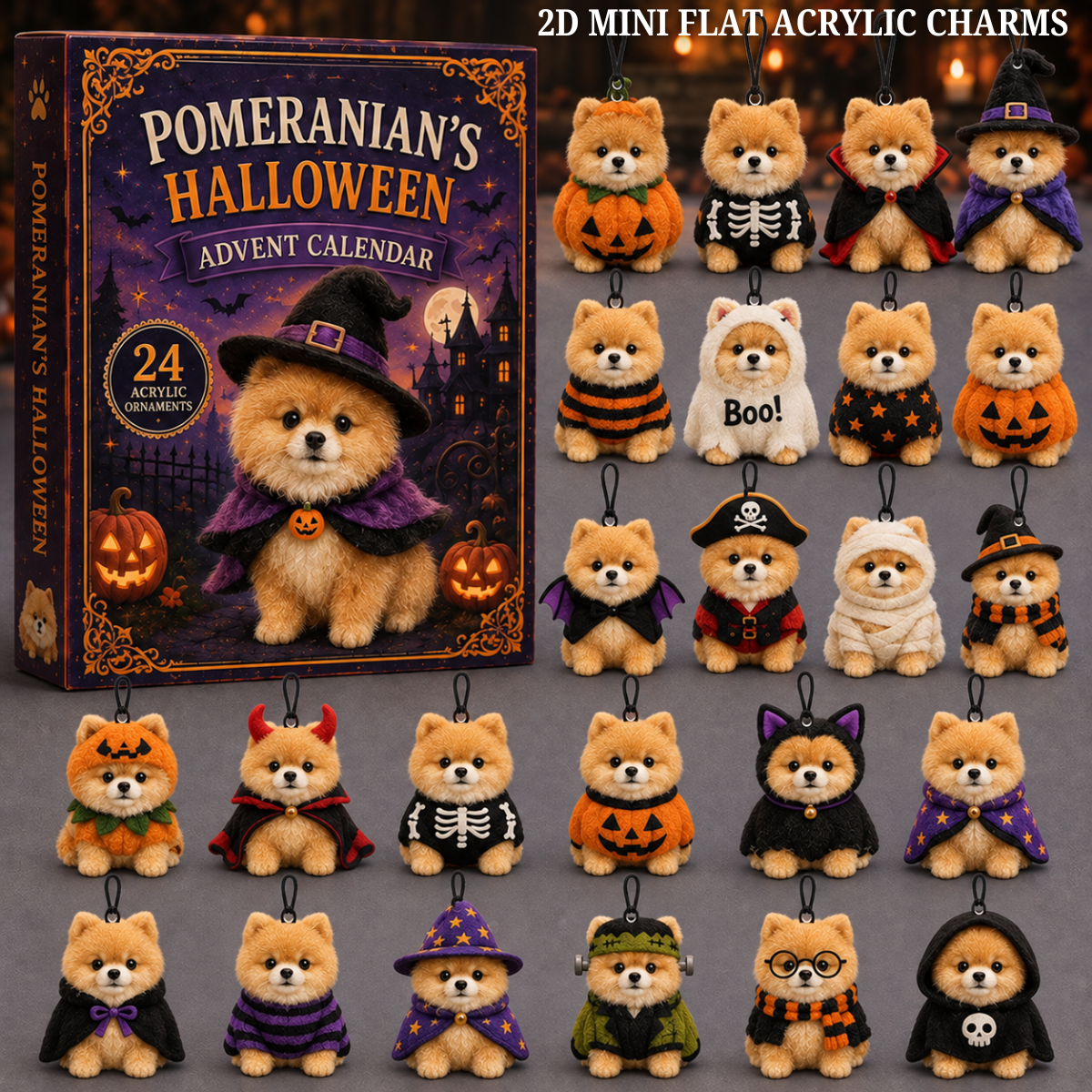 Spooky Pomeranian Advent Calendar 2026 - 24-Day Festive Countdown, Acrylic Charms Blind Box - Gift For Dog Lovers