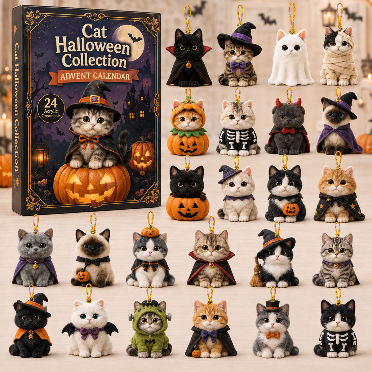 Halloween Cat Advent Calendar 2026 - 24-Day Festive Countdown, Acrylic Charms Blind Box - Gift For Halloween Lovers