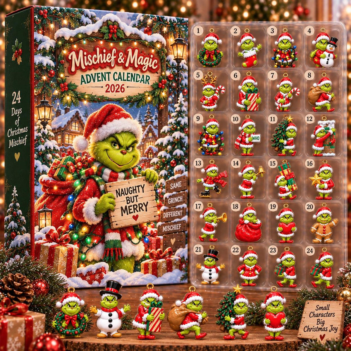 24 Days Grinmas Halloween Advent Calendar 2026, 24 Day Green Ghost Countdown,2D Charm Collectibles, Christmas Gift