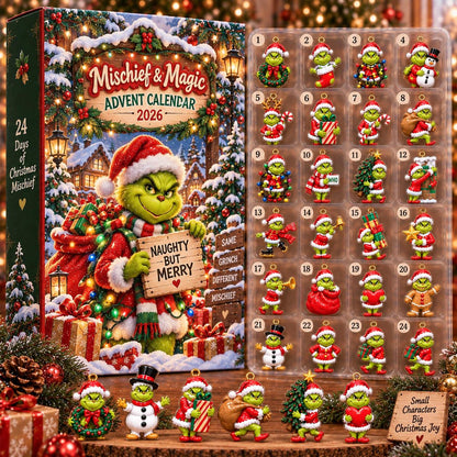 24 Days Grinmas Halloween Advent Calendar 2026, 24 Day Green Ghost Countdown,2D Charm Collectibles, Christmas Gift