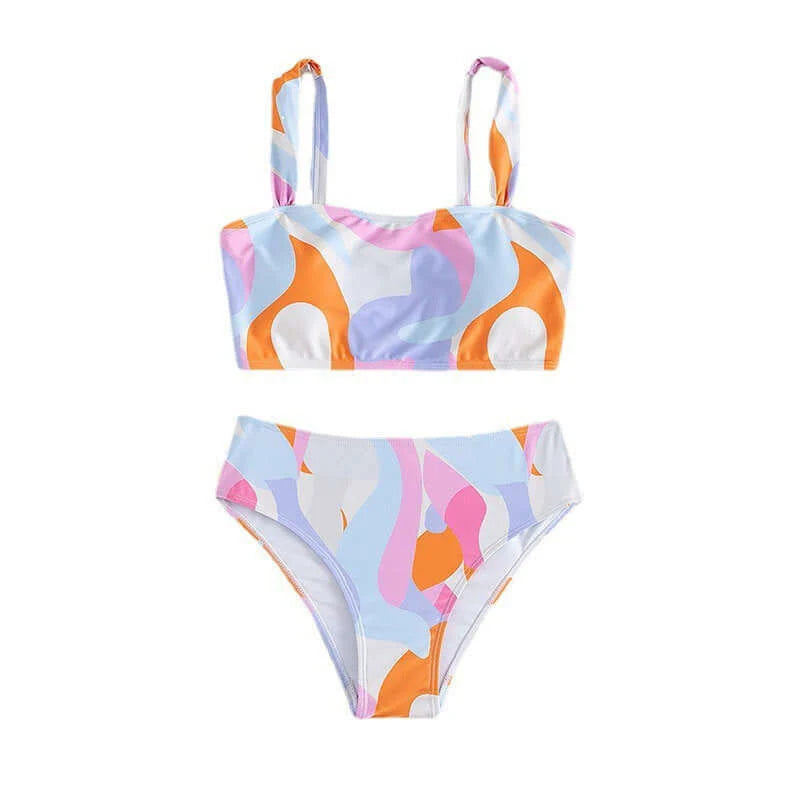 Tie-Dye Tube Top High Waist Triangle Bikini for Women