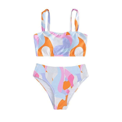Tie-Dye Tube Top High Waist Triangle Bikini for Women