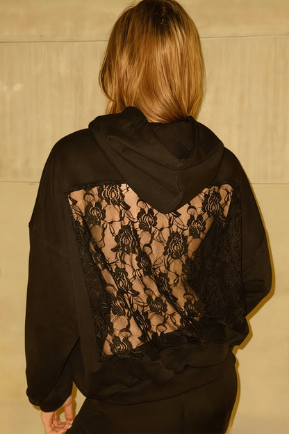 Lace Panel Open Back Hoodie
