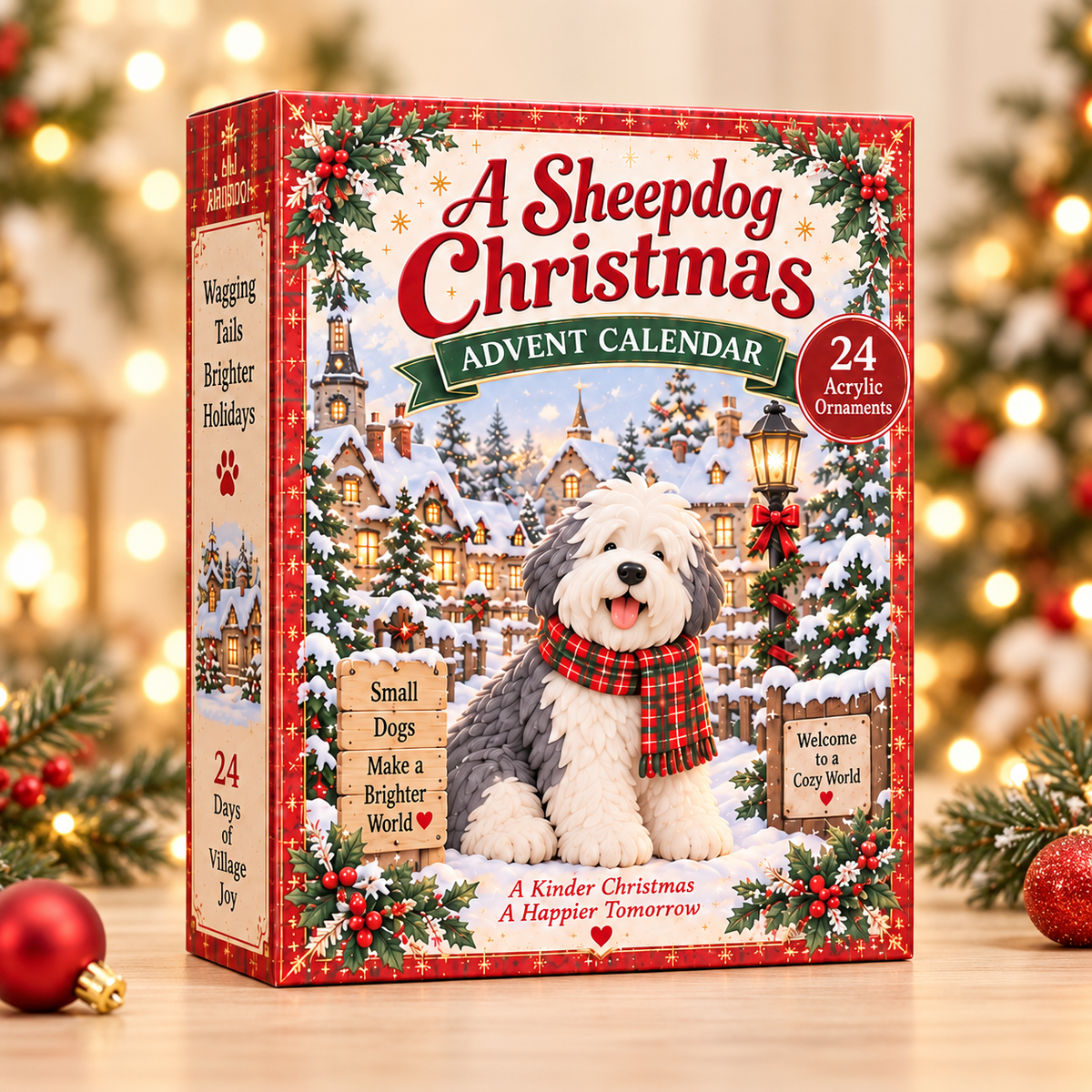A Sheepdog Christmas Advent Calendar 2026 - 24-Day Festive Countdown, Acrylic Charms Blind Box - Gift For Old English Sheepdog Lovers