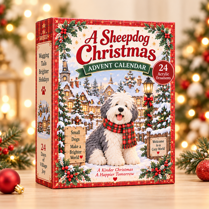A Sheepdog Christmas Advent Calendar 2026 - 24-Day Festive Countdown, Acrylic Charms Blind Box - Gift For Old English Sheepdog Lovers