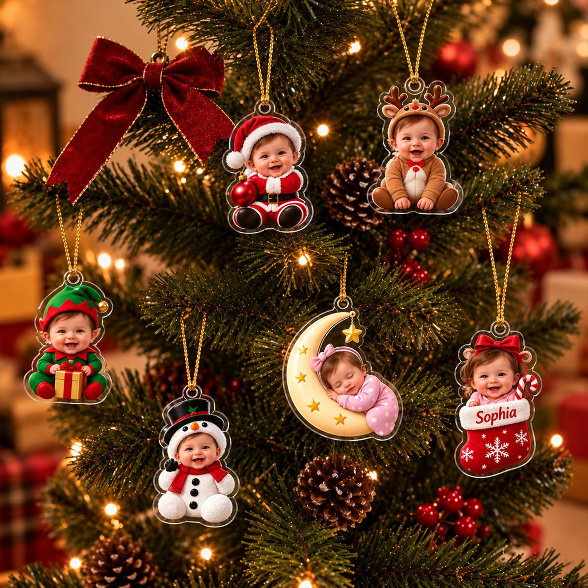 Personalized Baby's First Christmas Advent Calendar 2026, 24 Acrylic Photo Ornaments, Custom Newborn Gift, Baby Christmas Countdown Keepsake