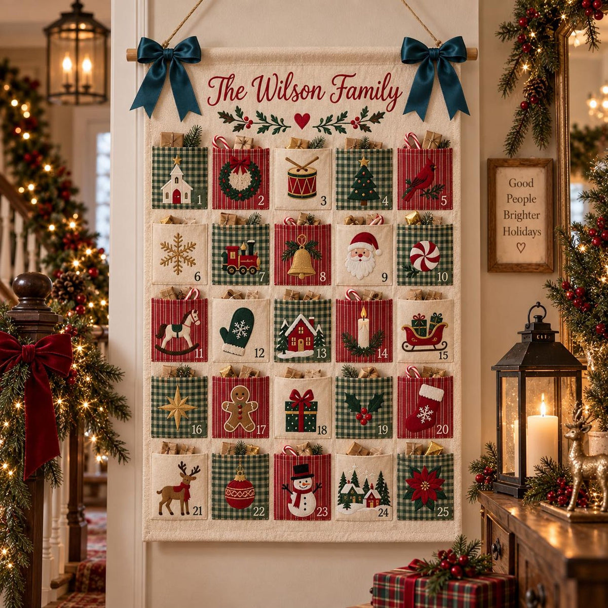 Personalized Fabric Advent Calendar, 25-Pocket Fabric Countdown Organizer, Kids Advent Calendar, Reusable Wall Hanging, Christmas Decor