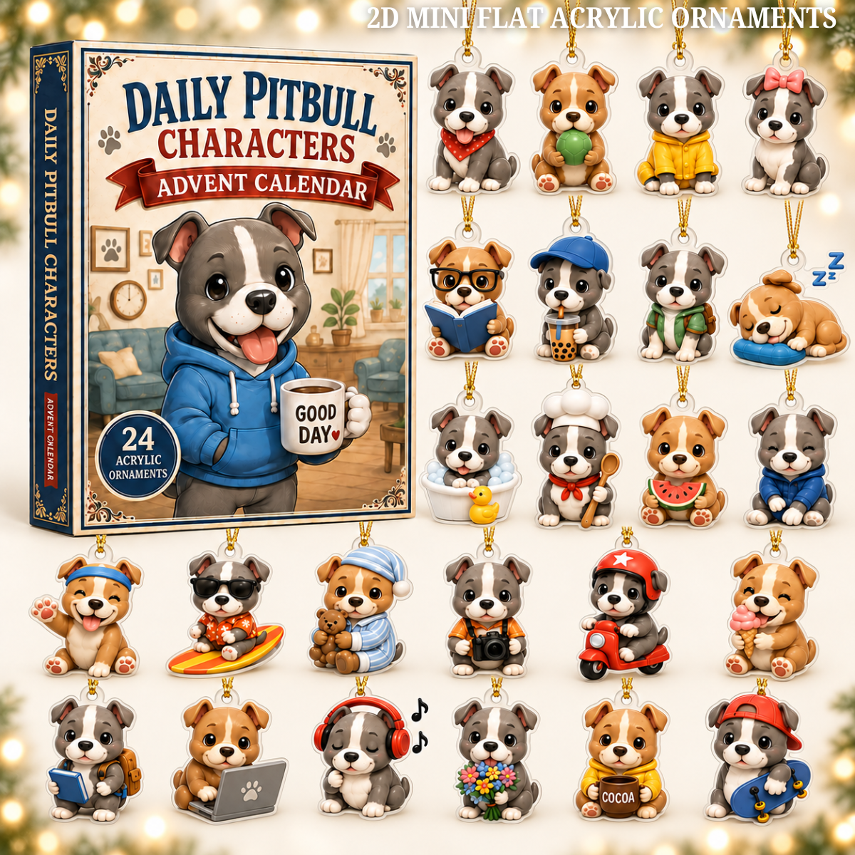 Daily Pitbull Characters Advent Calendar 2026 - 24-Day Festive Countdown, Acrylic Charms Blind Box - Gift For Pitbull Lovers