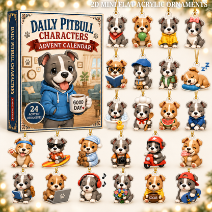 Daily Pitbull Characters Advent Calendar 2026 - 24-Day Festive Countdown, Acrylic Charms Blind Box - Gift For Pitbull Lovers