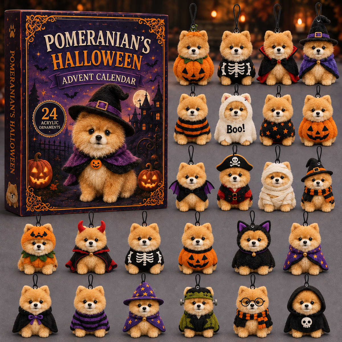 Spooky Pomeranian Advent Calendar 2026 - 24-Day Festive Countdown, Acrylic Charms Blind Box - Gift For Dog Lovers
