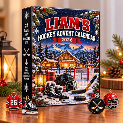 Personalized Hockey Advent Calendar 2026, 24 Acrylic Ornaments, Ice Hockey Christmas Countdown, Hockey Player Gift for Kids