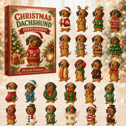 Christmas Dachshund Advent Calendar 2026 - 24-Day Festive Countdown, Acrylic Charms Blind Box - Gift For Dachshund Lovers