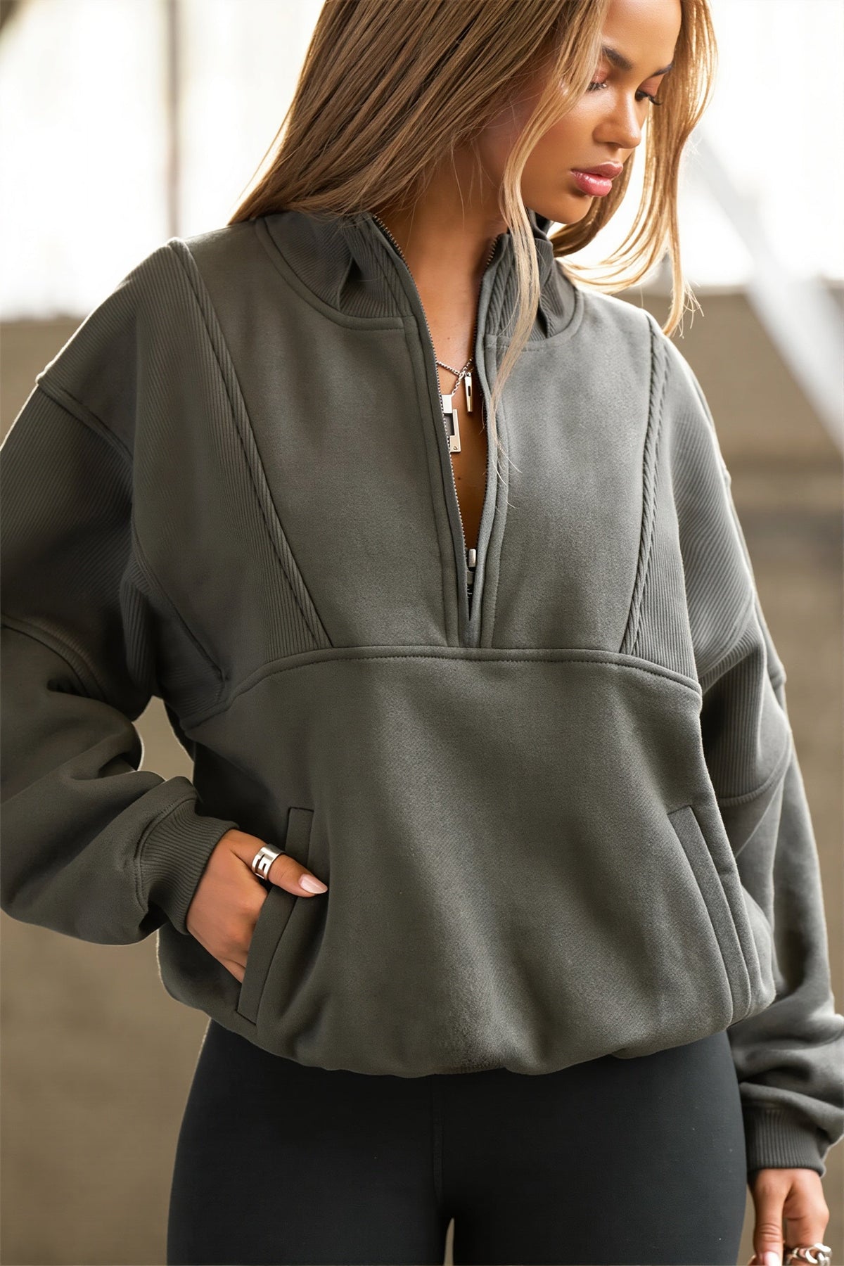 Oversized Half Zip Longline Sweatshirt