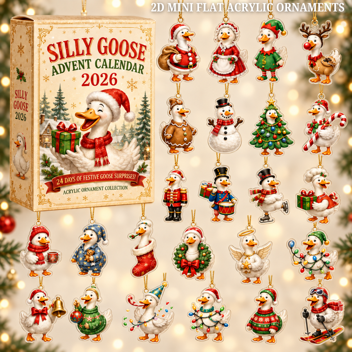 Silly Goose Christmas Advent Calendar 2026 - 24-Day Festive Countdown, Acrylic Charms Blind Box - Gift For Family & Friends