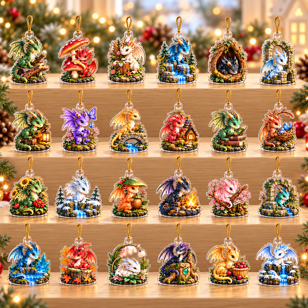 Forest Dragon Advent Calendar with Charms, 24 Acrylic Dragon Ornaments, Fantasy Christmas Gift, Cute Woodland Dragon Holiday Countdown 2026, Birthday Gift